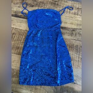 LUCY IN THE SKY BLUE SEQUIN BODYCON FORMAL DRESS MINI NWT